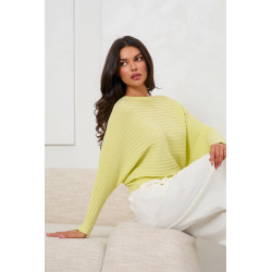 PRĄŻKOWANY SWETER OVERSIZE Z DEKOLTEM W ŁÓDKĘ