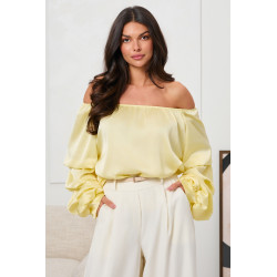 SATYNOWA BLUZKA HISZPANKA Z FALBANIASTYMI RĘKAWAMI