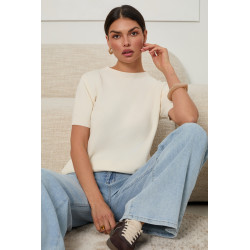 DZIANINOWY SWETER BASIC Z KRÓTKIM RĘKAWEM