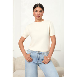 DZIANINOWY SWETER BASIC Z KRÓTKIM RĘKAWEM