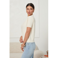 DZIANINOWY SWETER BASIC Z KRÓTKIM RĘKAWEM