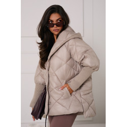 PIKOWANA KURTKA Z KAPTUREM I DZIANINOWYMI WSTAWKAMI