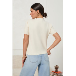 DZIANINOWY SWETER BASIC Z KRÓTKIM RĘKAWEM