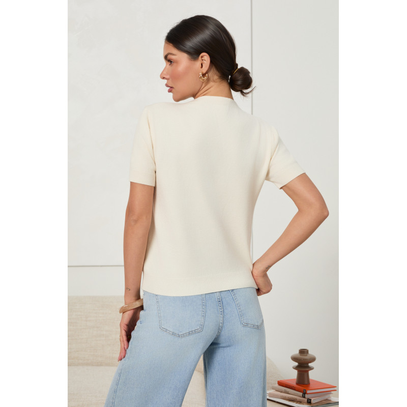 DZIANINOWY SWETER BASIC Z KRÓTKIM RĘKAWEM