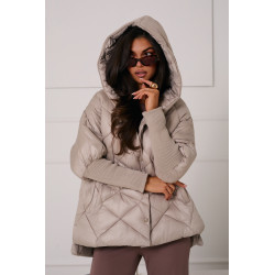 PIKOWANA KURTKA Z KAPTUREM I DZIANINOWYMI WSTAWKAMI