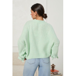 Oversizowy sweter z wiązaniami na rękawach