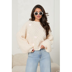 SWETER Z PLECIONEJ DZIANINY Z WYSZYWANYMI SERCAMI