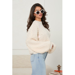 SWETER Z PLECIONEJ DZIANINY Z WYSZYWANYMI SERCAMI