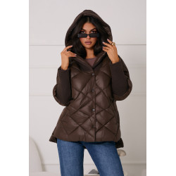 PIKOWANA KURTKA Z KAPTUREM I DZIANINOWYMI WSTAWKAMI