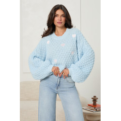 SWETER Z PLECIONEJ DZIANINY Z WYSZYWANYMI SERCAMI