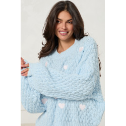 SWETER Z PLECIONEJ DZIANINY Z WYSZYWANYMI SERCAMI