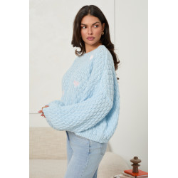 SWETER Z PLECIONEJ DZIANINY Z WYSZYWANYMI SERCAMI