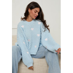 SWETER Z PLECIONEJ DZIANINY Z WYSZYWANYMI SERCAMI