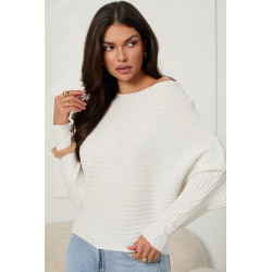 PRĄŻKOWANY SWETER OVERSIZE Z DEKOLTEM W ŁÓDKĘ