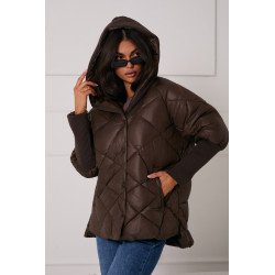 PIKOWANA KURTKA Z KAPTUREM I DZIANINOWYMI WSTAWKAMI