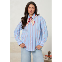 KOSZULA OVERSIZE W PIONOWE PASY Z SATYNOWĄ APASZKĄ