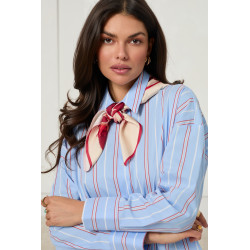 KOSZULA OVERSIZE W PIONOWE PASY Z SATYNOWĄ APASZKĄ