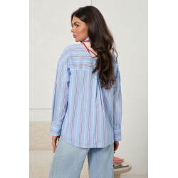 KOSZULA OVERSIZE W PIONOWE PASY Z SATYNOWĄ APASZKĄ