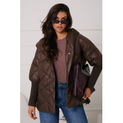 PIKOWANA KURTKA Z KAPTUREM I DZIANINOWYMI WSTAWKAMI