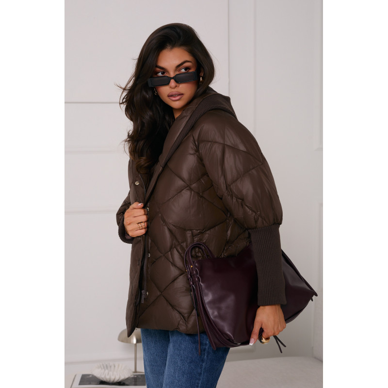 PIKOWANA KURTKA Z KAPTUREM I DZIANINOWYMI WSTAWKAMI