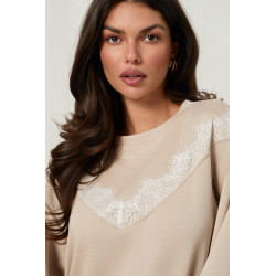 WISKOZOWA BLUZA OVERSIZE Z KORONKOWĄ WSTAWKĄ