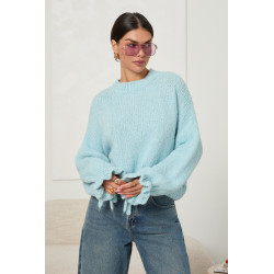 Oversizowy sweter z wiązaniami na rękawach