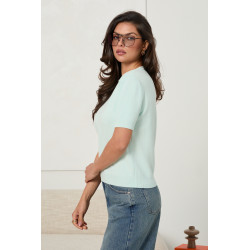 DZIANINOWY SWETER BASIC Z KRÓTKIM RĘKAWEM