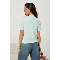 DZIANINOWY SWETER BASIC Z KRÓTKIM RĘKAWEM