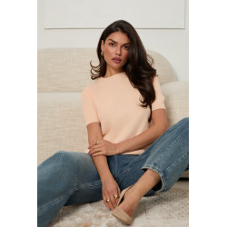 DZIANINOWY SWETER BASIC Z KRÓTKIM RĘKAWEM