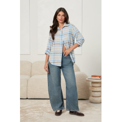 BAWEŁNIANA KOSZULA OVERSIZE W KRATĘ