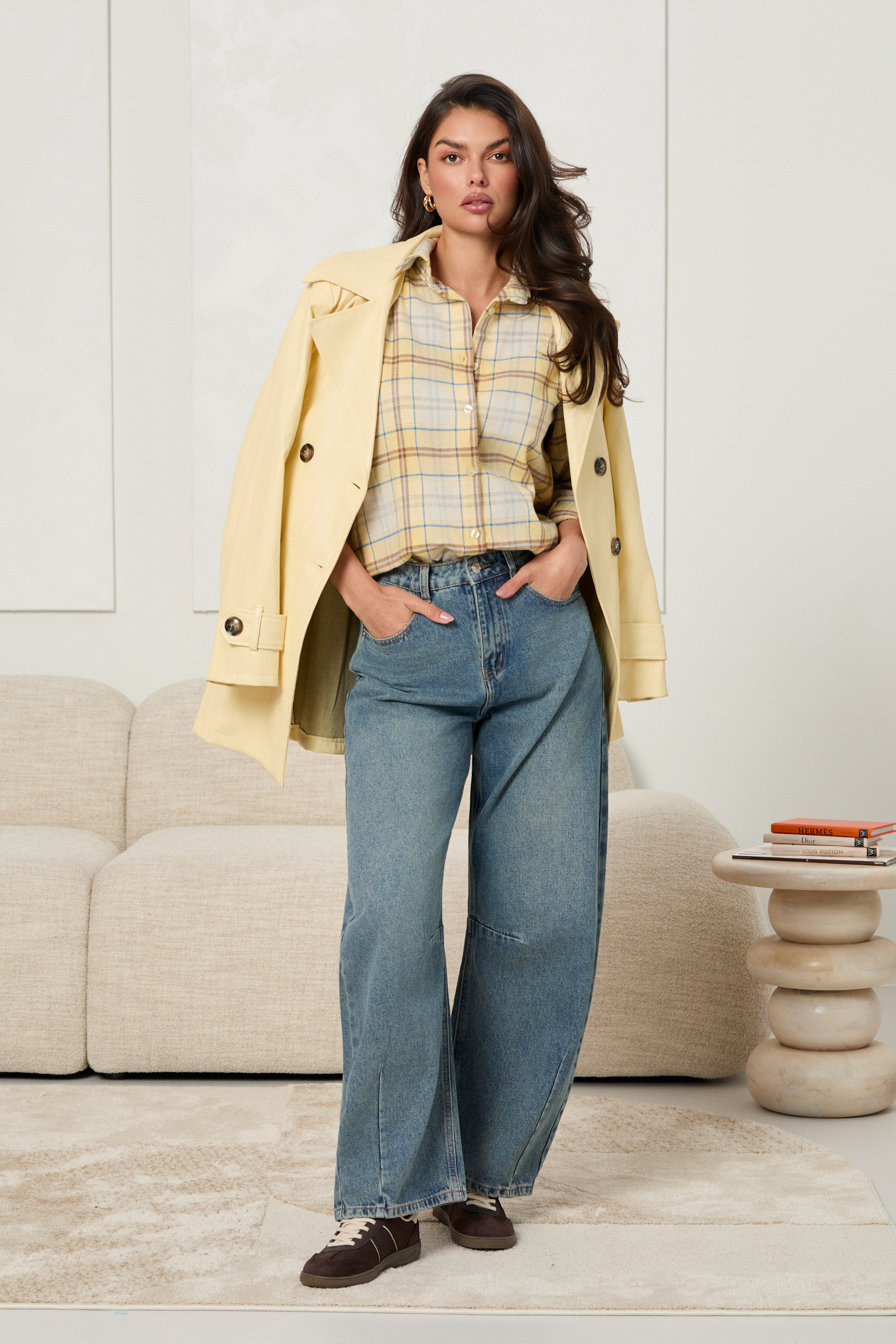 DWURZĘDOWY PŁASZCZ TYPU TRENCH Z EKOSKÓRY