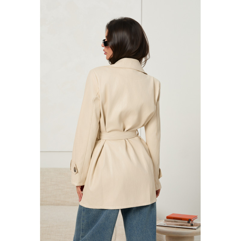 DWURZĘDOWY PŁASZCZ TYPU TRENCH Z EKOSKÓRY