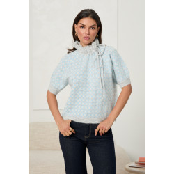 ŻAKARDOWY SWETER ZE STÓJKĄ I WIĄZANIEM