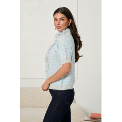 ŻAKARDOWY SWETER ZE STÓJKĄ I WIĄZANIEM