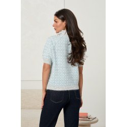 ŻAKARDOWY SWETER ZE STÓJKĄ I WIĄZANIEM