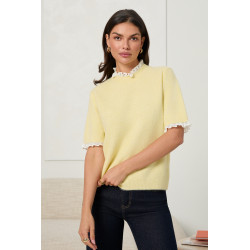 SWETER Z KRÓTKIM RĘKAWEM WYKOŃCZONY KORONKĄ