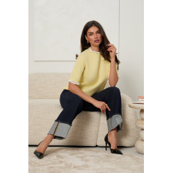 SWETER Z KRÓTKIM RĘKAWEM WYKOŃCZONY KORONKĄ