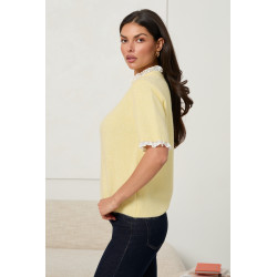 SWETER Z KRÓTKIM RĘKAWEM WYKOŃCZONY KORONKĄ