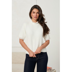 SWETER Z KRÓTKIM RĘKAWEM WYKOŃCZONY KORONKĄ