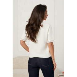 SWETER Z KRÓTKIM RĘKAWEM WYKOŃCZONY KORONKĄ