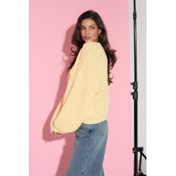 SWETER Z PLECIONEJ DZIANINY Z WYSZYWANYMI SERCAMI