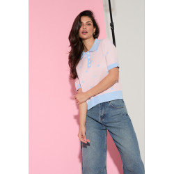 SWETER Z KOŁNIERZYKIEM POLO W ŻAKARDOWE GROCHY