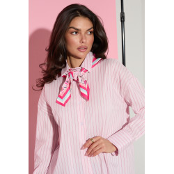 KOSZULA OVERSIZE W PIONOWE PASY Z SATYNOWĄ APASZKĄ