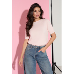 DZIANINOWY SWETER BASIC Z KRÓTKIM RĘKAWEM