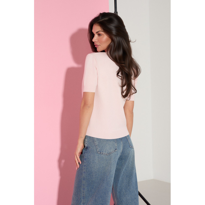 DZIANINOWY SWETER BASIC Z KRÓTKIM RĘKAWEM