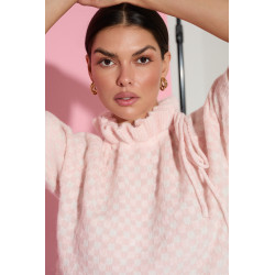 ŻAKARDOWY SWETER ZE STÓJKĄ I WIĄZANIEM