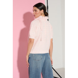 ŻAKARDOWY SWETER ZE STÓJKĄ I WIĄZANIEM