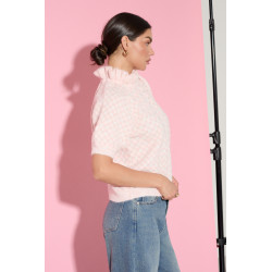 ŻAKARDOWY SWETER ZE STÓJKĄ I WIĄZANIEM