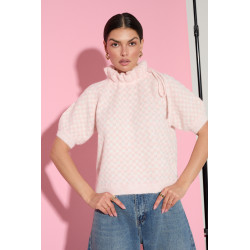 ŻAKARDOWY SWETER ZE STÓJKĄ I WIĄZANIEM