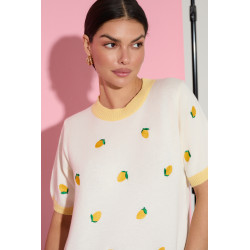 SWETER Z KRÓTKIM RĘKAWEM W ANANASY